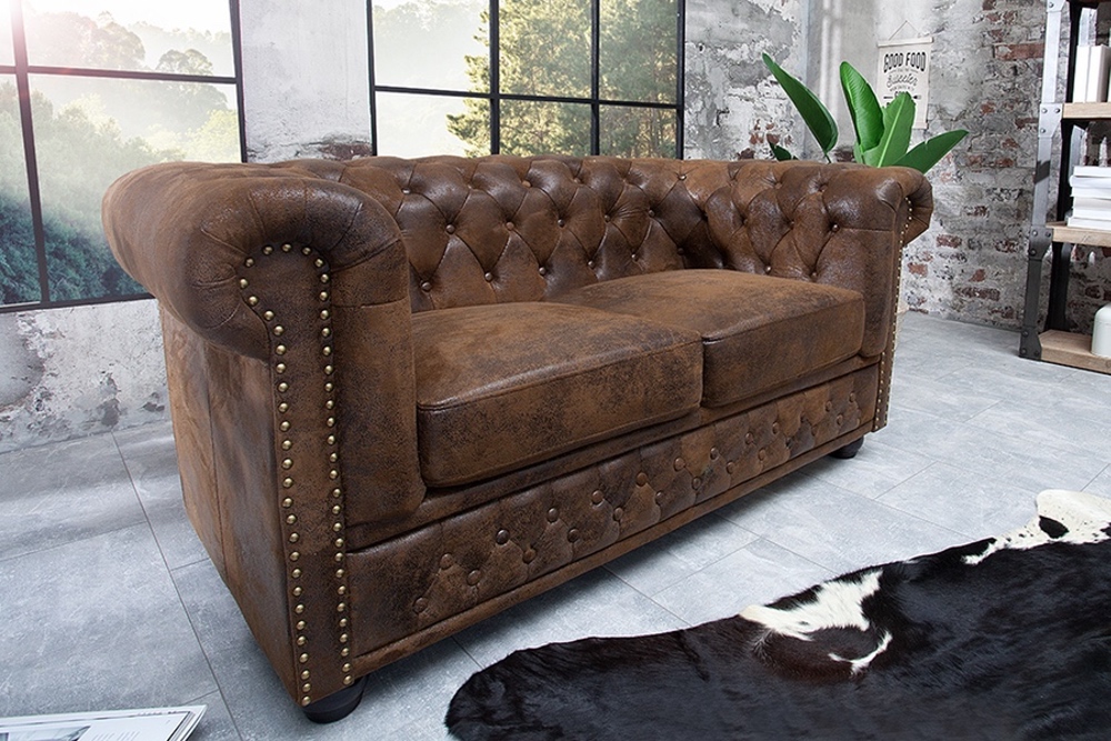 CHESTERFIELD 2 személyes antik barna kanapé