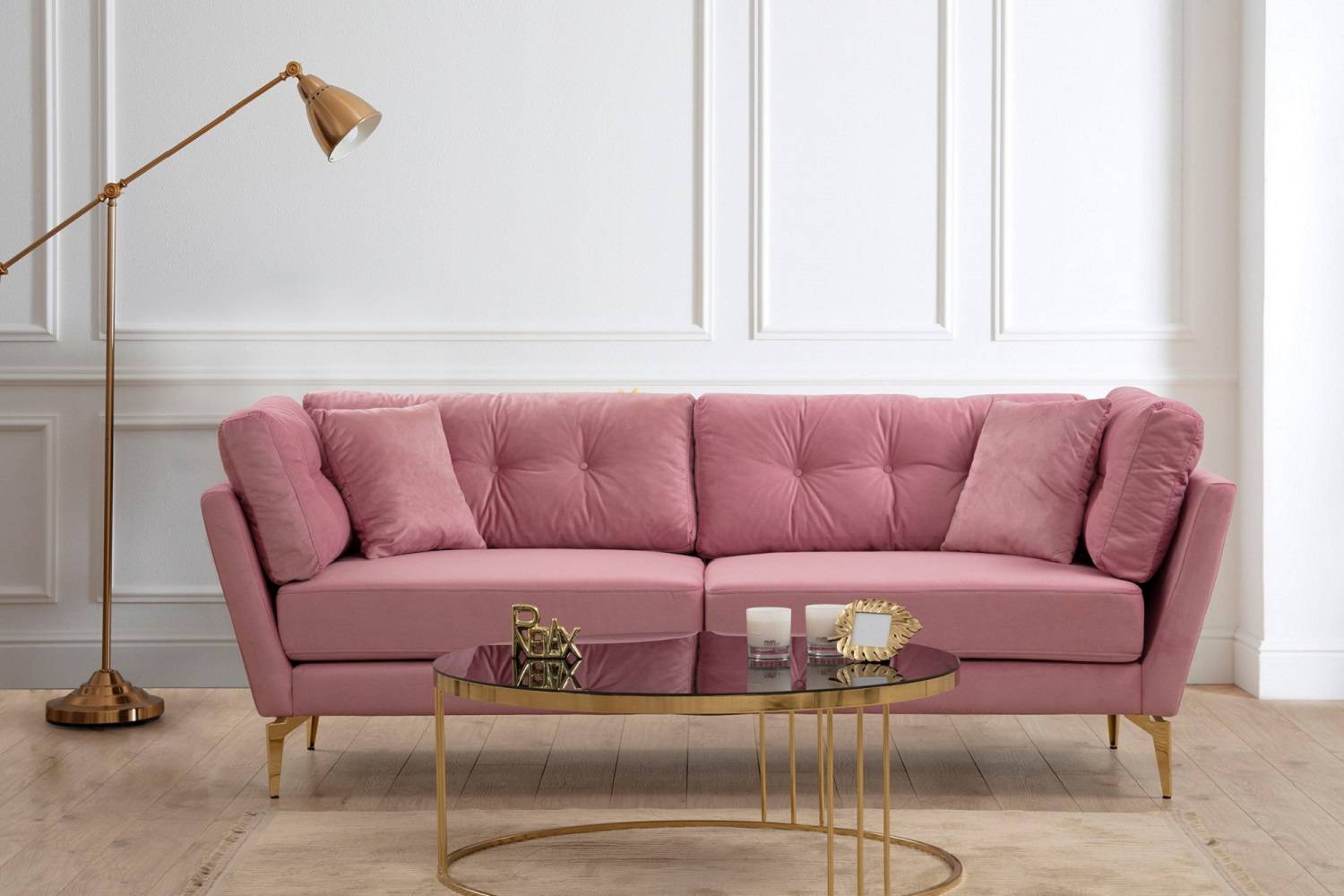 Design 3 személyes kanapé Basiano 214 cm órózsaszín