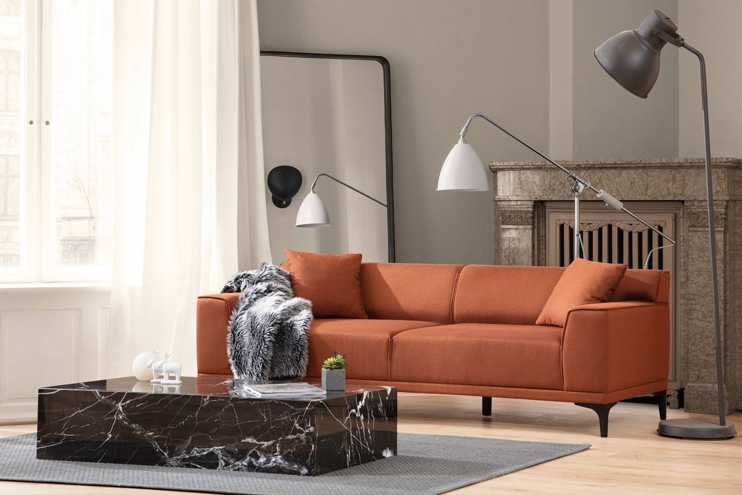 Design 3 személyes kanapé Dellyn 212 cm narancssárga