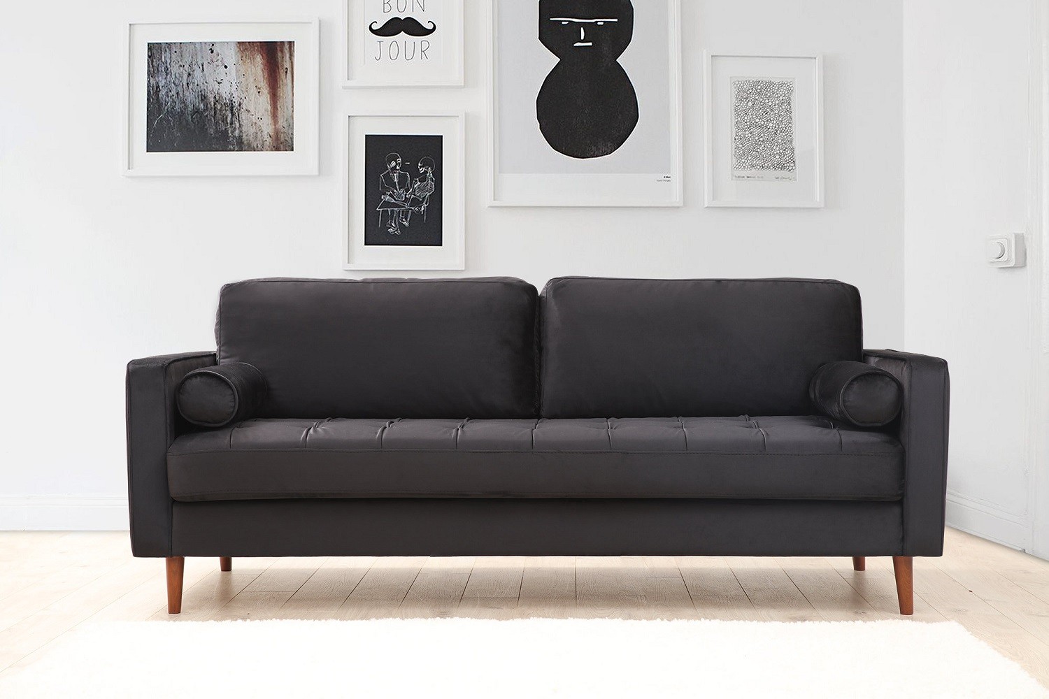 Design 3 személyes kanapé Jarmaine 215 cm fekete