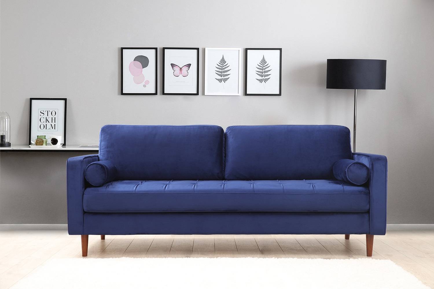 Design 3 személyes kanapé Jarmaine 215 cm sötétkék