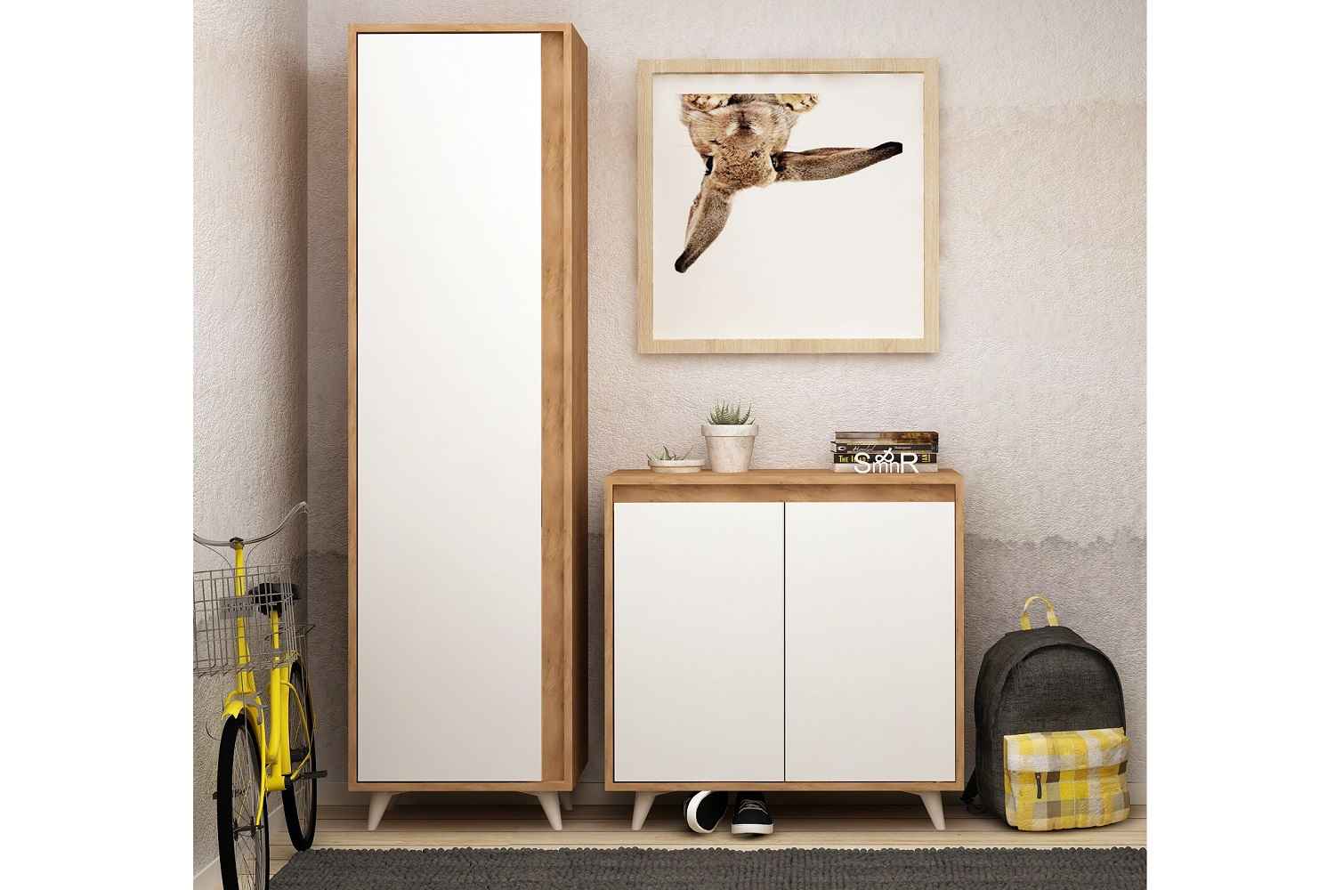 Design előszobagarnitúra Earvin fehér tölgy