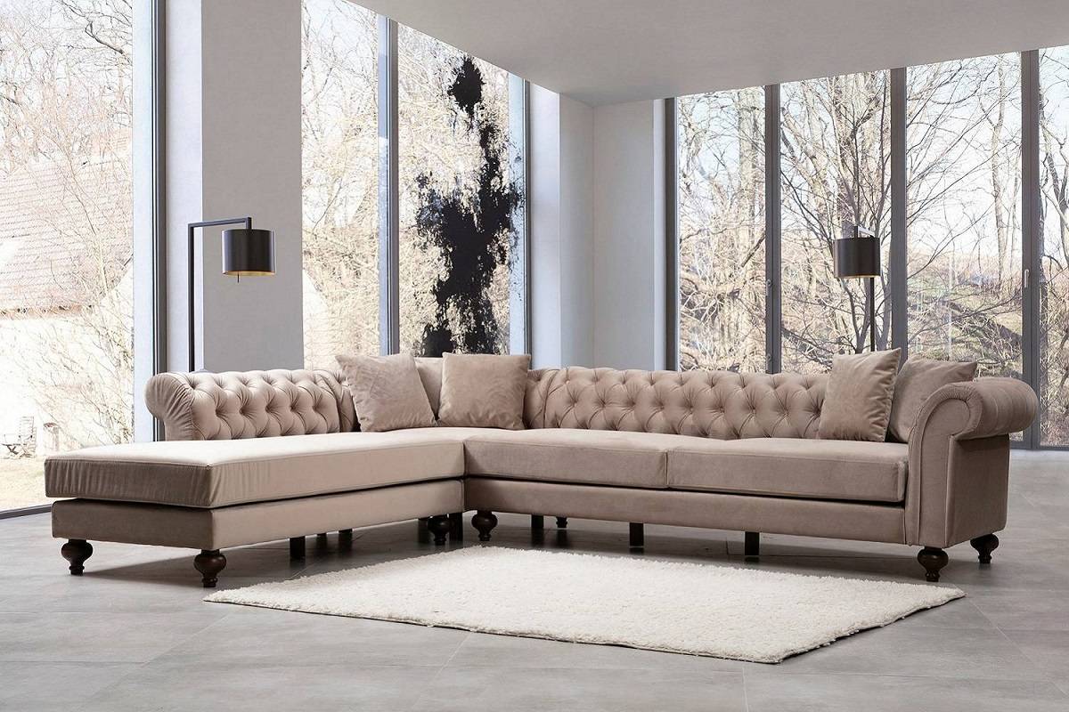 Design sarokkanapé Chesterfield bézs - bal