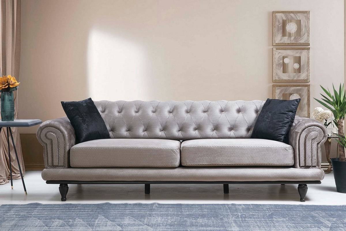 Design ágyazhgató kanapé Chesterfield 230 cm szürke