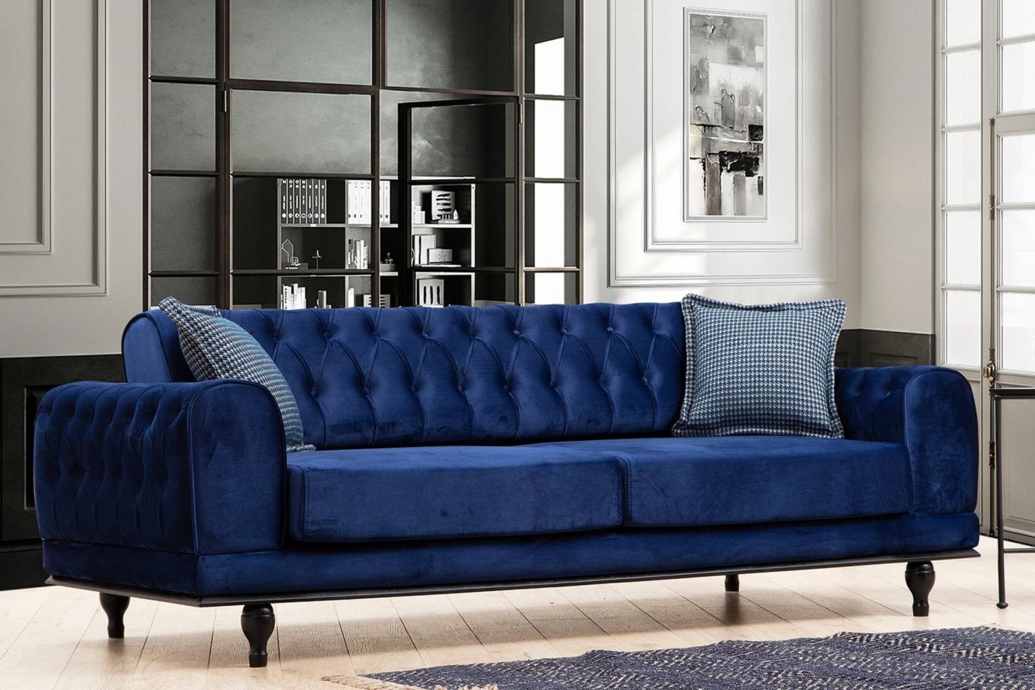 Design ágyazható kanapé Rococo 220 cm király kék