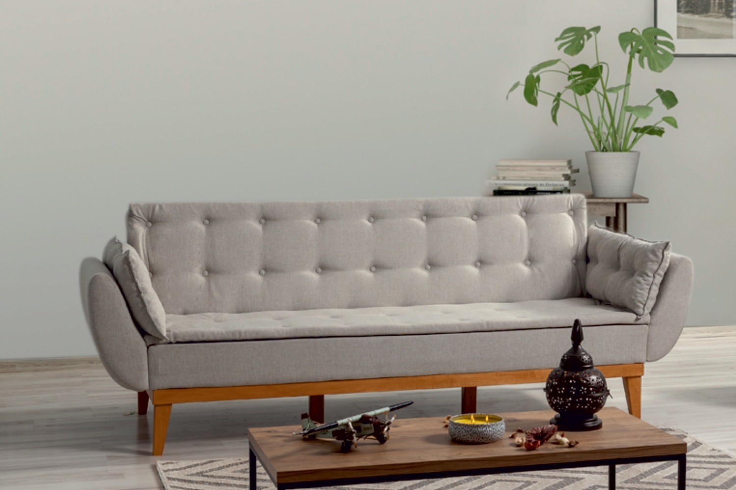 Design ágyazható kanapé Talasius 217 cm krémszínű