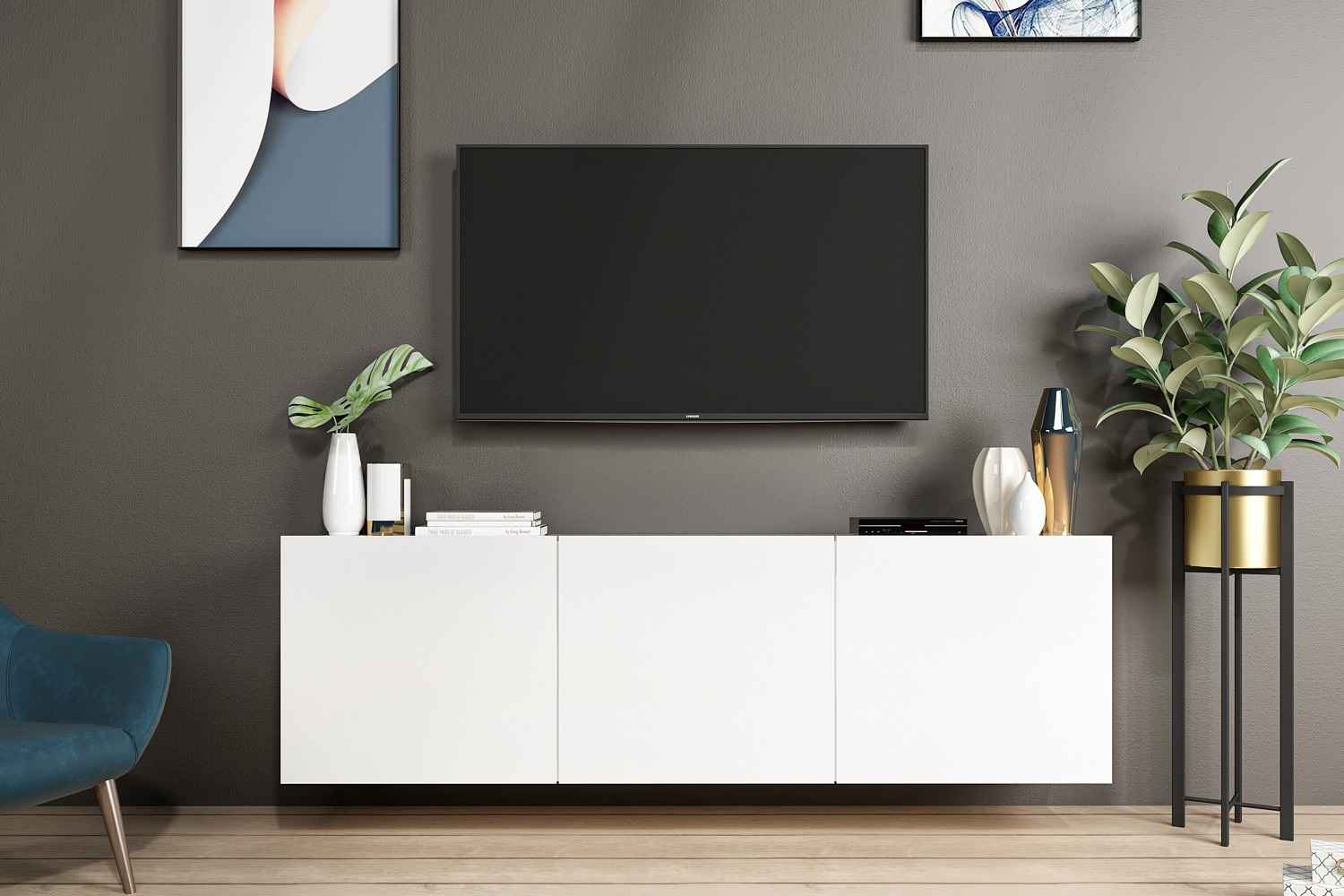 Design falra szerelhető TV asztal Edana 150 cm fehér