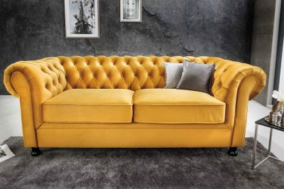 Design 3-szémelyes ülőgarnitúra Chesterfield 192 cm mustársárga bársony