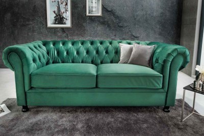 Design 3-szémelyes ülőgarnitúra Chesterfield 192 cm sötétzöld bársony