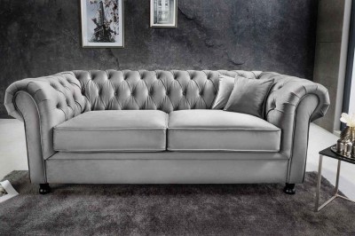 Design 3-szémelyes ülőgarnitúra Chesterfield 192 cm szürke bársony