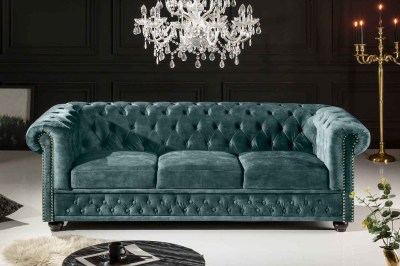 Design 3-szémelyes ülőgarnitúra Chesterfield 205 cm petrol bársony