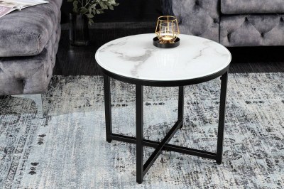 Design oldalsó asztal Latrisha 50 cm fehér - márvány utánzata