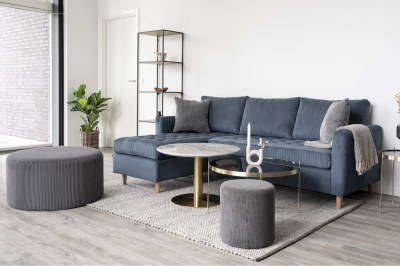 Design sarok ülőgarnitúra Magdala sötétkék kordbársony