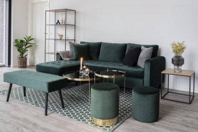 Design sarok ülőgarnitúra Magdala sötétzöld bársony