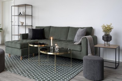 Design sarok ülőgarnitúra Magdala sötétzöld kordbársony