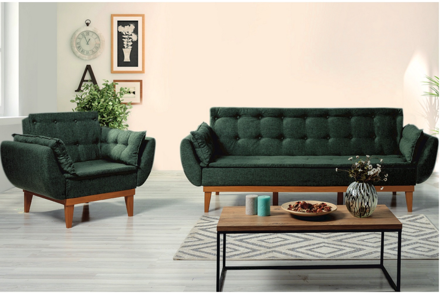 Ágyazható kanapé fotellel Talasius zöld